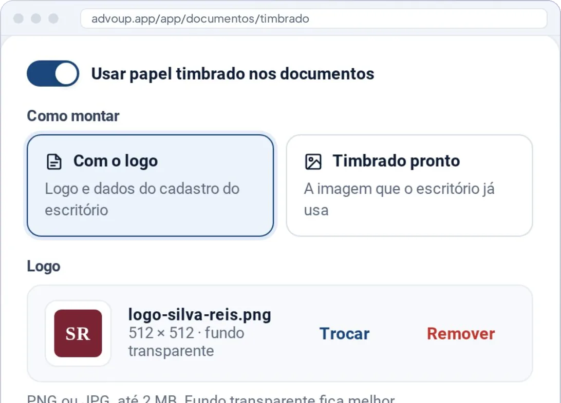 Tela real do papel timbrado